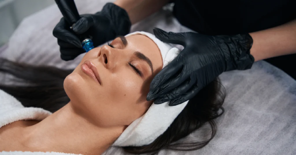 Current image: Women receiving HydroFacial in Carrollton, TX